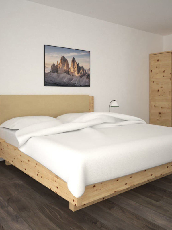 Solid Stone Pine Bed with Eco-Leather Headboard