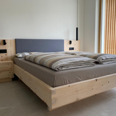 Stone Pine Bed with Headboard and Nightstands