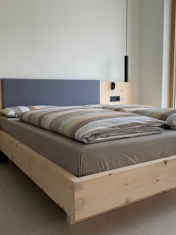 Stone Pine Bed with Headboard and Nightstands