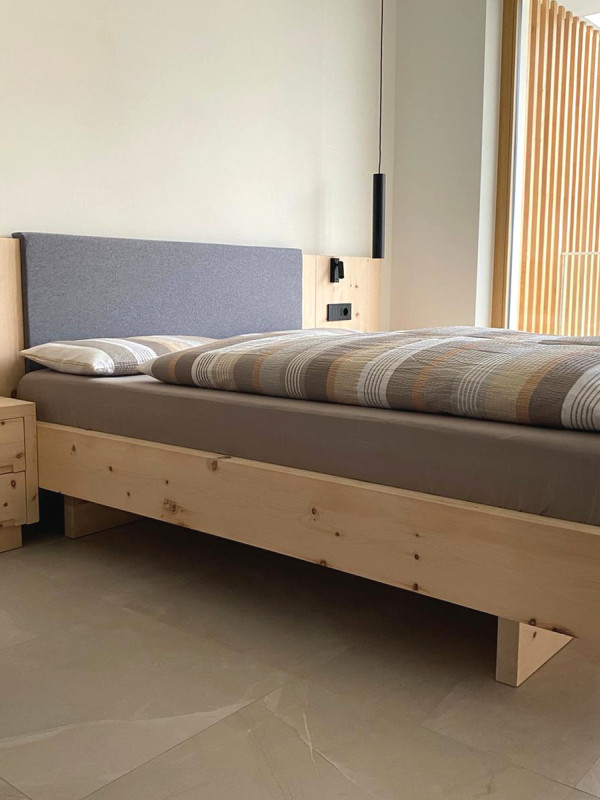 Stone Pine Bed with Headboard and Nightstands