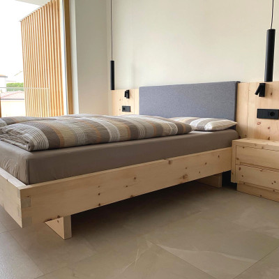 Stone Pine Bed with Headboard and Nightstands