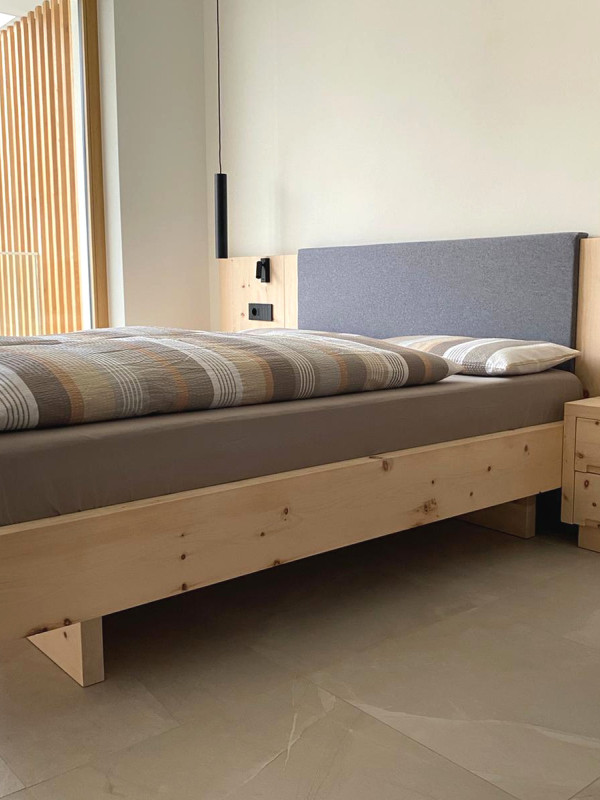 Stone Pine Bed with Headboard and Nightstands