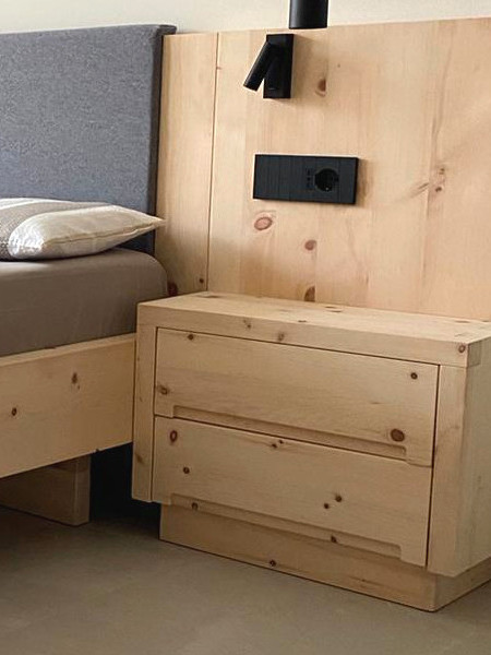 Stone Pine Bed with Headboard and Nightstands