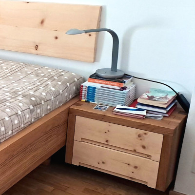 Oak Bed with Stone Pine Headboard