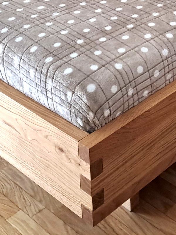 Oak Bed with Stone Pine Headboard Oak Bed with Stone Pine Headboard